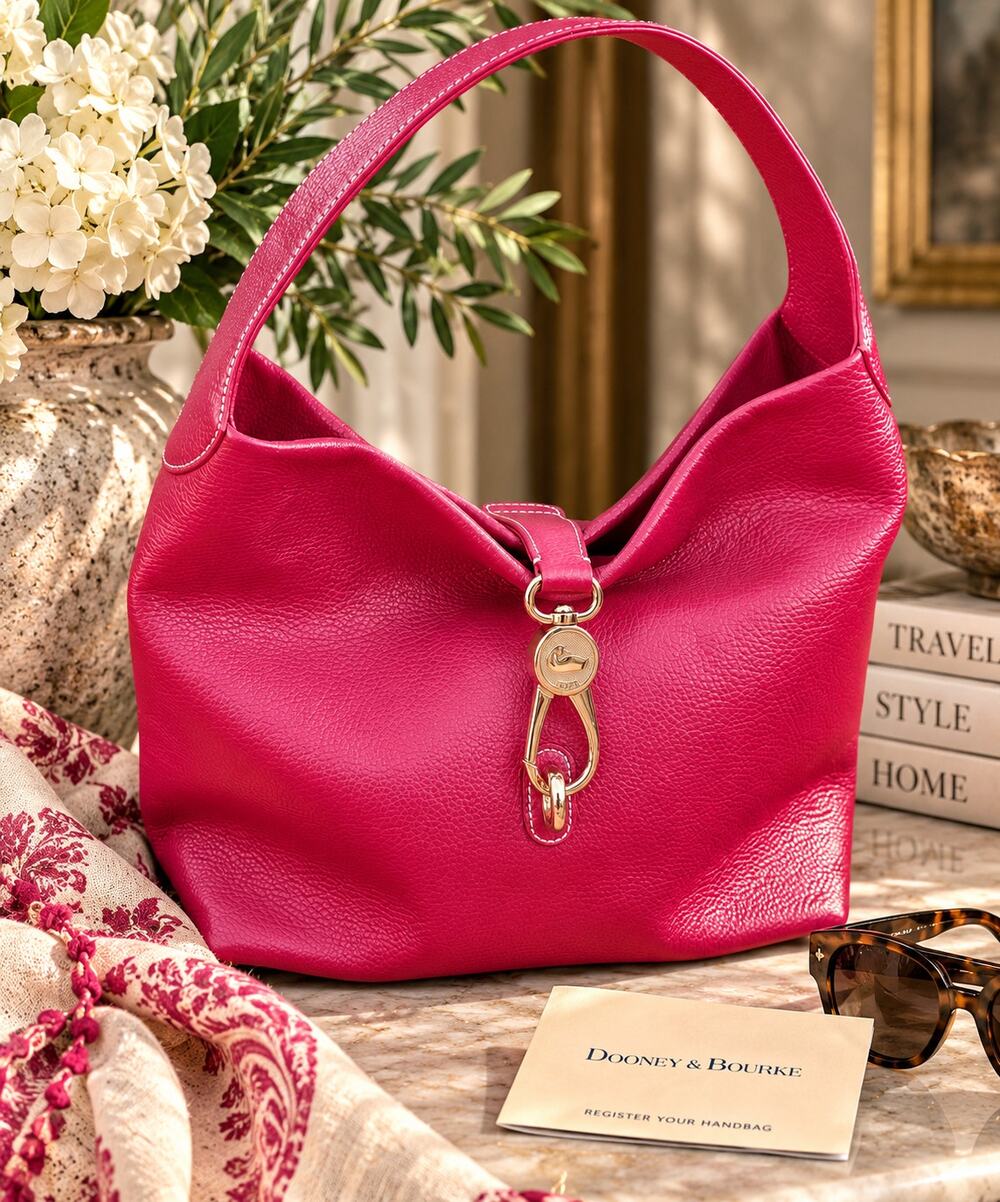 Dooney & Bourke 2L740 Hot Pink Pebble Leather Logo Lock Hobo Shoulder Bag NWT